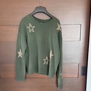Rails Olive Green Star Knit Crewneck Sweater